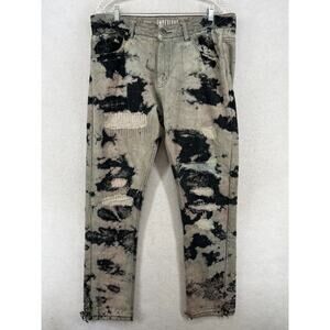 IMPERIOUS Jeans Mens 38x32 Slim Straight Fit Distressed Bleach Sew Patch Gray